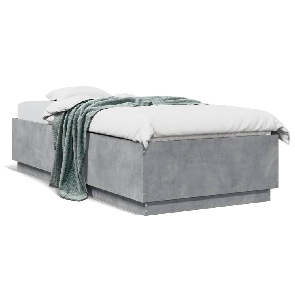 Bed Frame with LED Lights Concrete Grey 100x200 cm Engineered Wood - Style and Chic