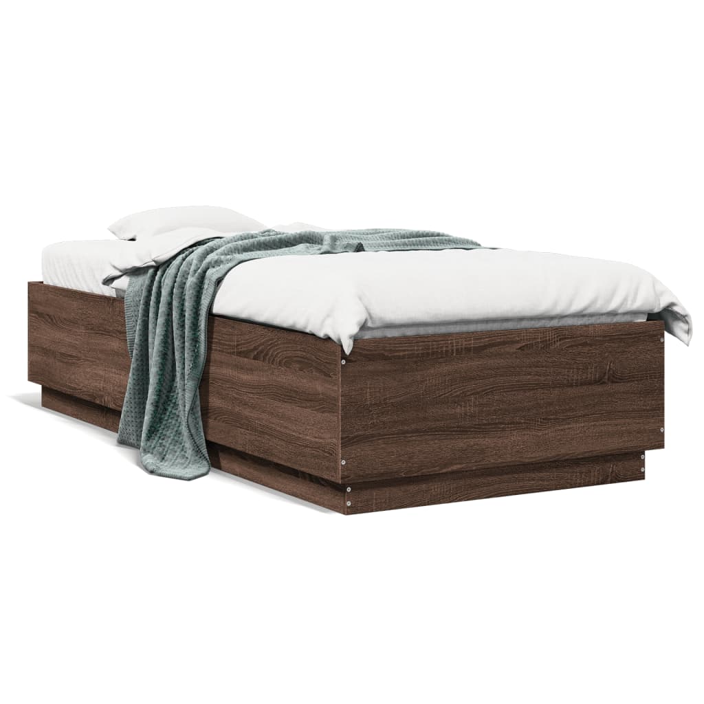 Bed Frame with LED Lights Brown Oak 100x200 cm Engineered Wood - Merkel Designers