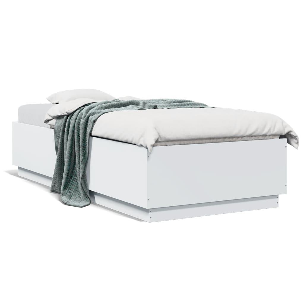 Bed Frame with LED Lights White 90x200 cm Engineered Wood - The Home Maker