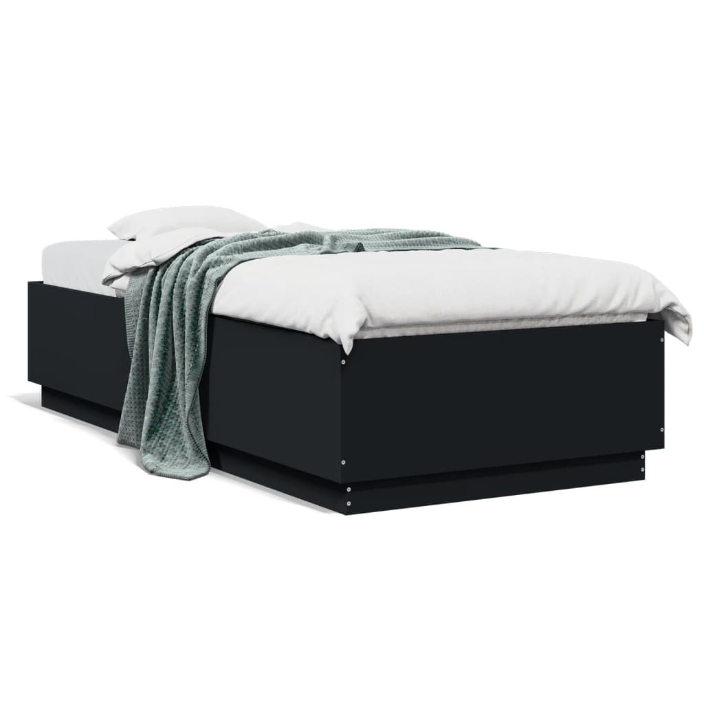 Bed Frame with LED Lights Black 90x200 cm Engineered Wood - Merkel Designers