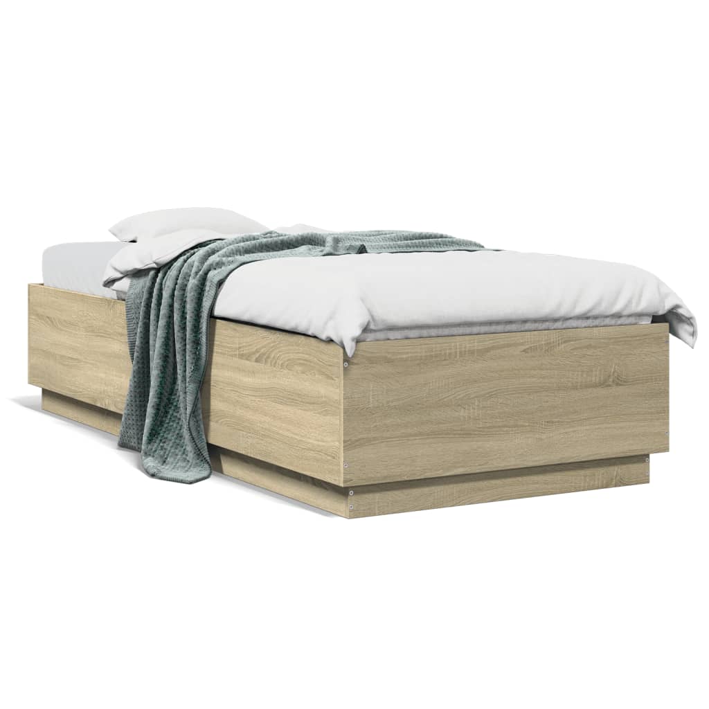Bed Frame with LED Lights Sonoma Oak 90x200 cm Engineered Wood - All Things Good