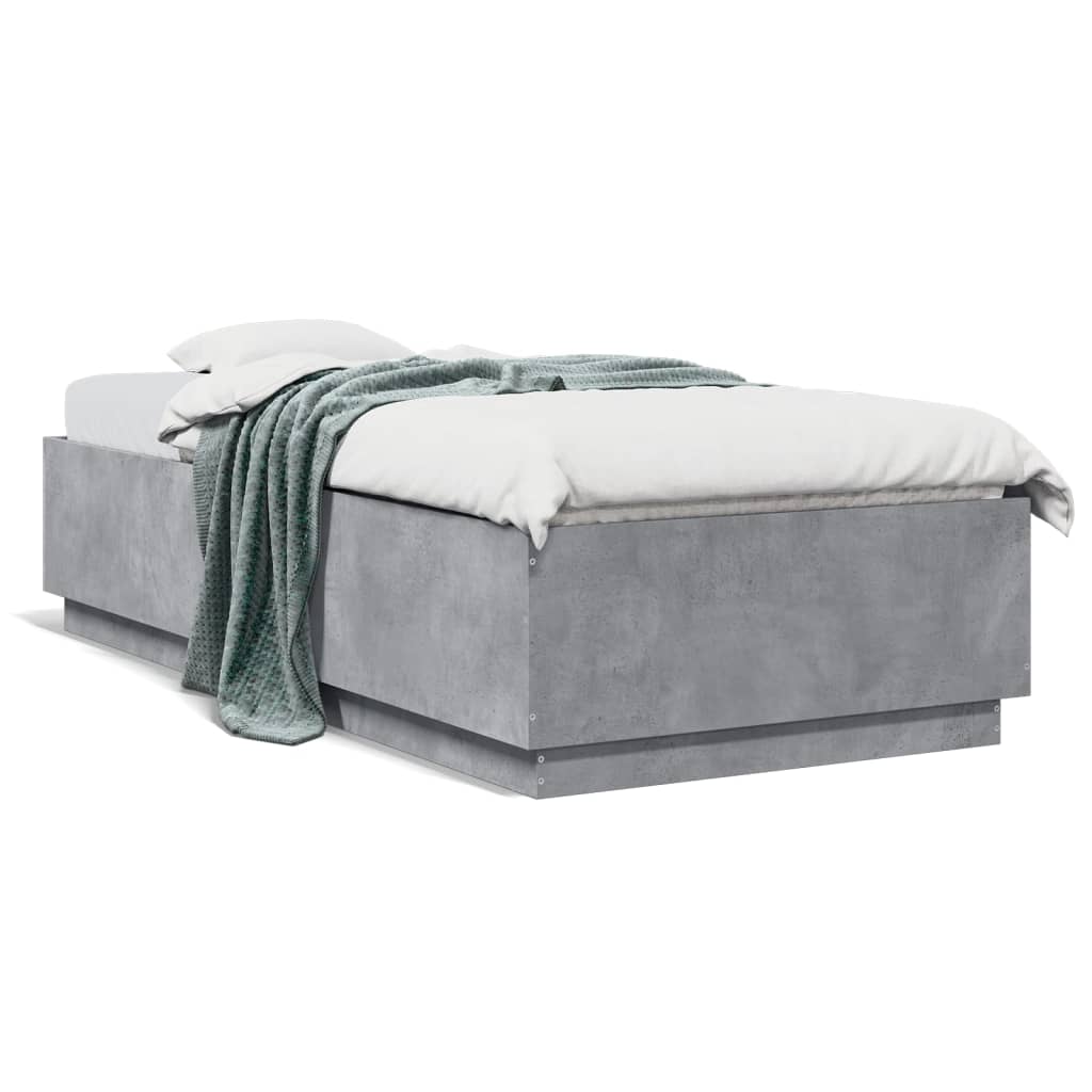 Bed Frame with LED Lights Concrete Grey 90x200 cm Engineered Wood - Style and Chic