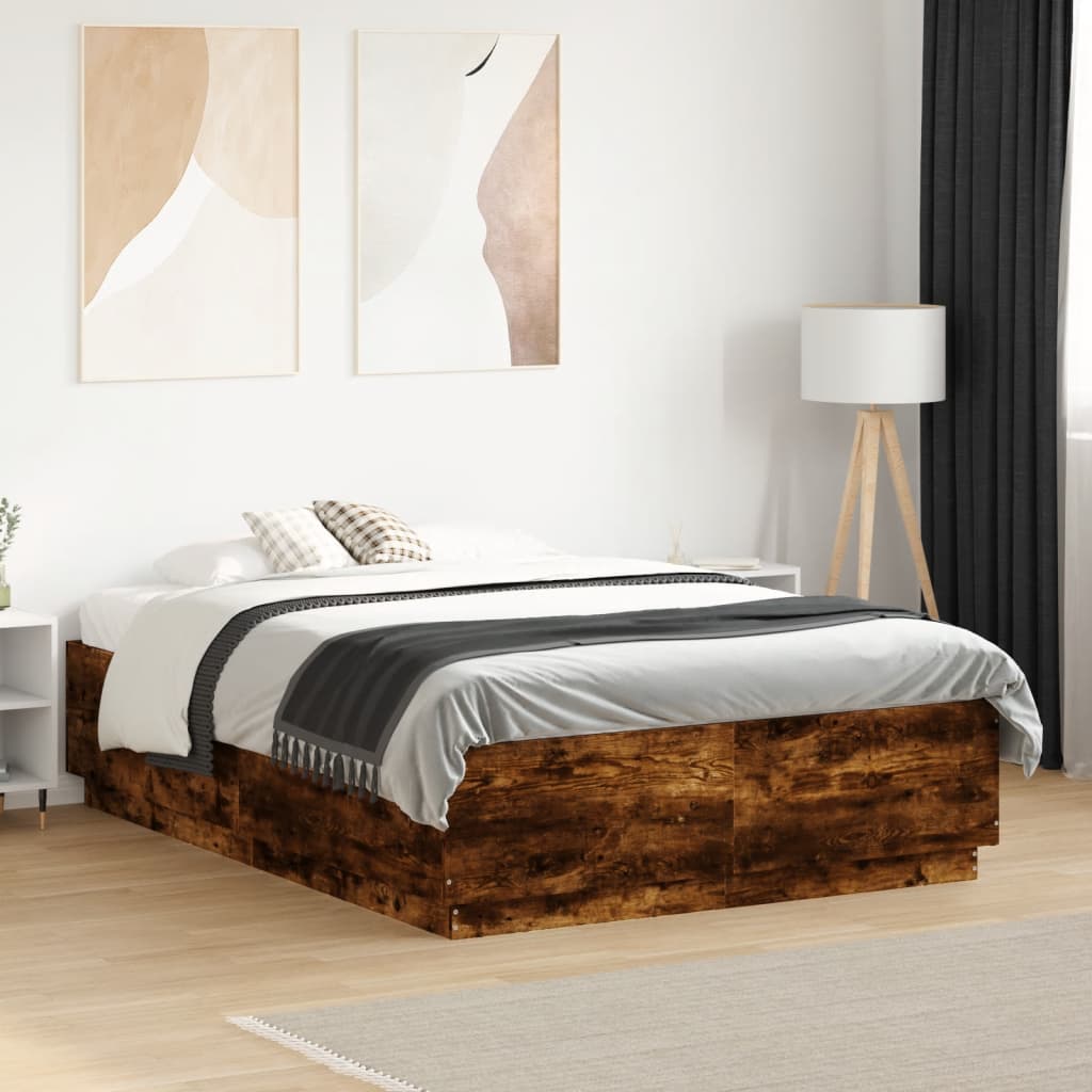Bedframe with LED Smoked Oak 135x190cm Double - Charlotte Dunes