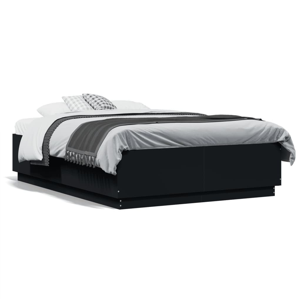 Bed Frame with LED Lights Black 120x190 cm Small Double Engineered Wood - Style and Chic
