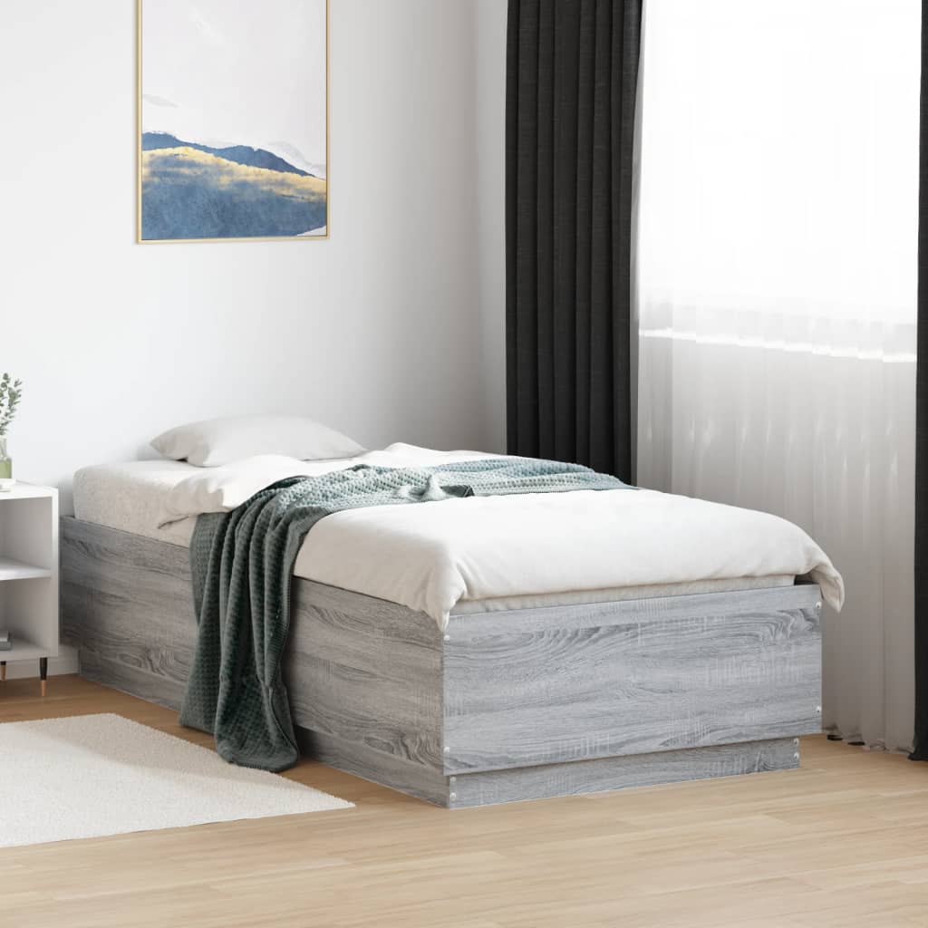 Bedframe with LED Grey Sonoma 75x190cm Small Single - Design Hut