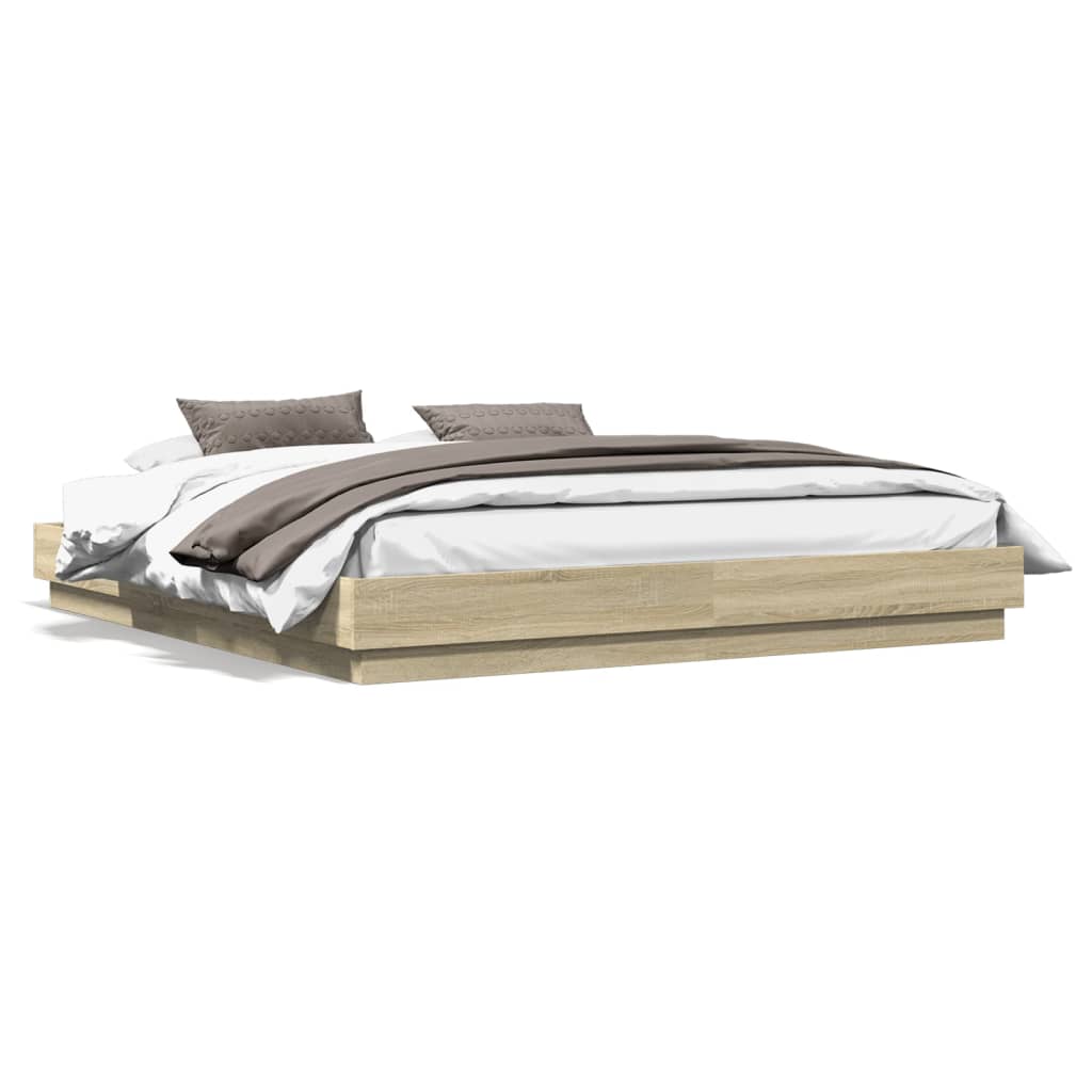 Bed Frame with LED Lights Sonoma Oak 200x200 cm - All Things Good