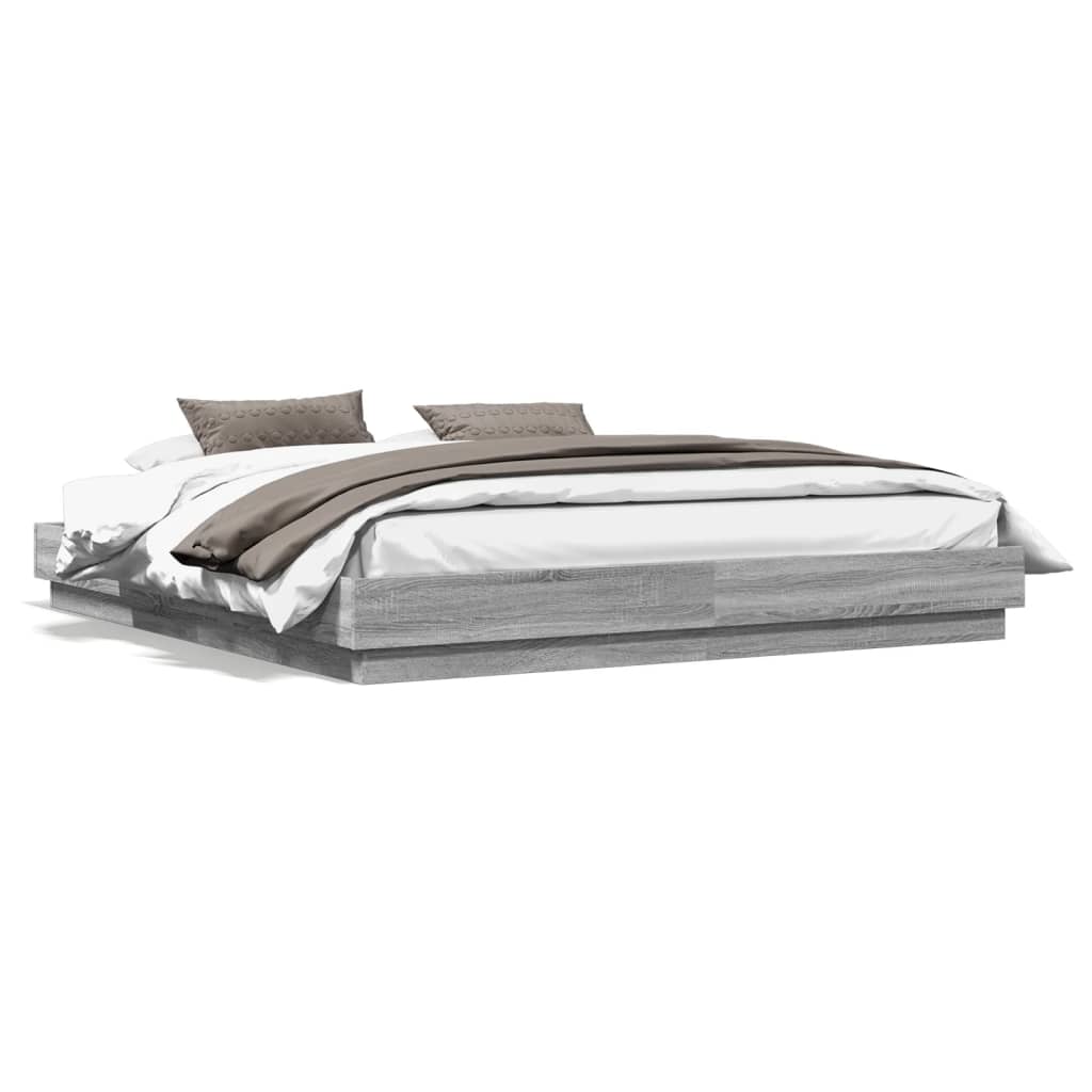 Bed Frame with LED Lights Grey Sonoma 200x200 cm - Style and Chic