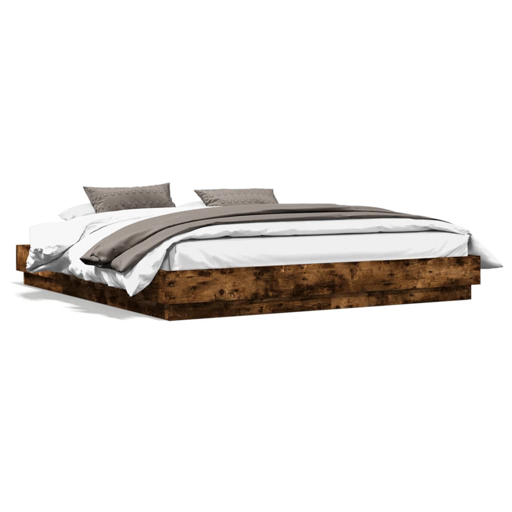 Bed Frame with LED Lights Smoked Oak 180x200 cm Super King - Merkel Designers