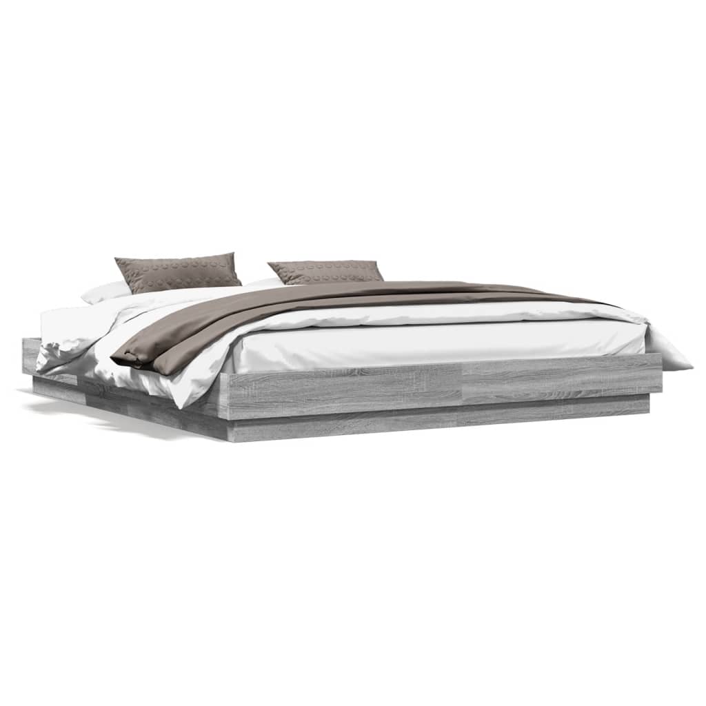 Bed Frame with LED Lights Grey Sonoma 180x200 cm Super King - The Home Maker