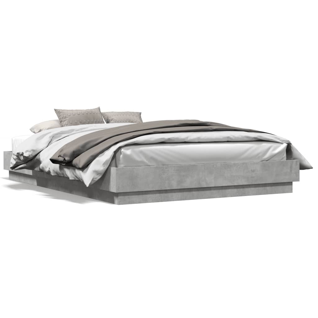 Bed Frame with LED Lights Concrete Grey 160x200 cm - The Home Maker