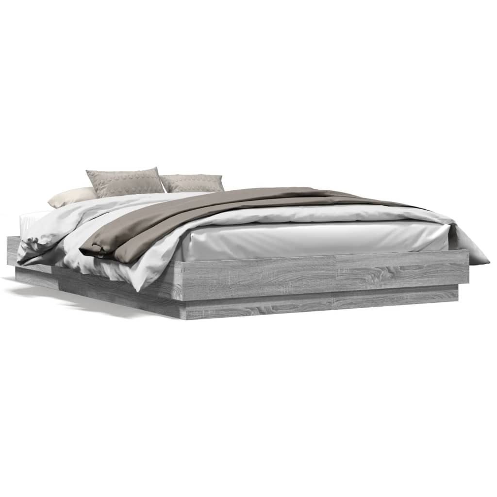 Bed Frame with LED Lights Grey Sonoma 150x200 cm King Size - Style and Chic