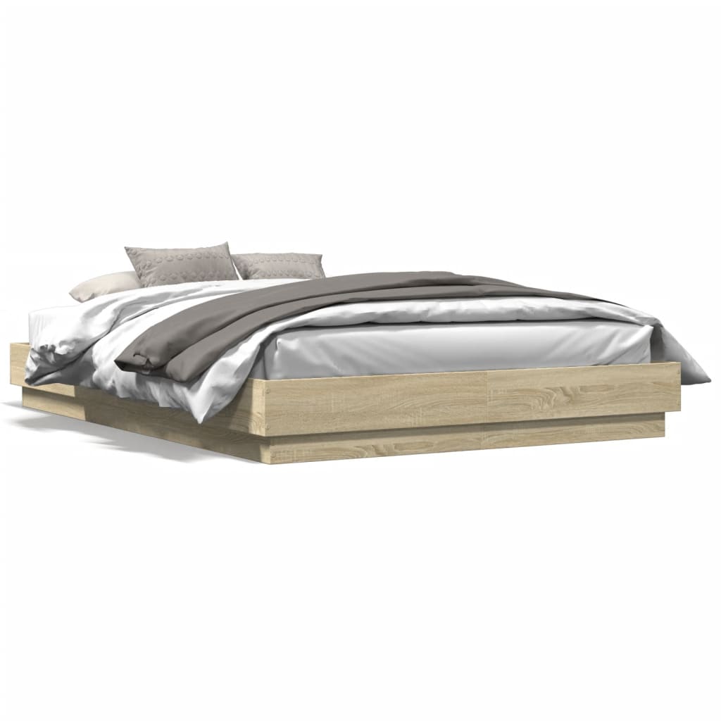 Bed Frame with LED Lights Sonoma Oak 140x200 cm - Merkel Designers