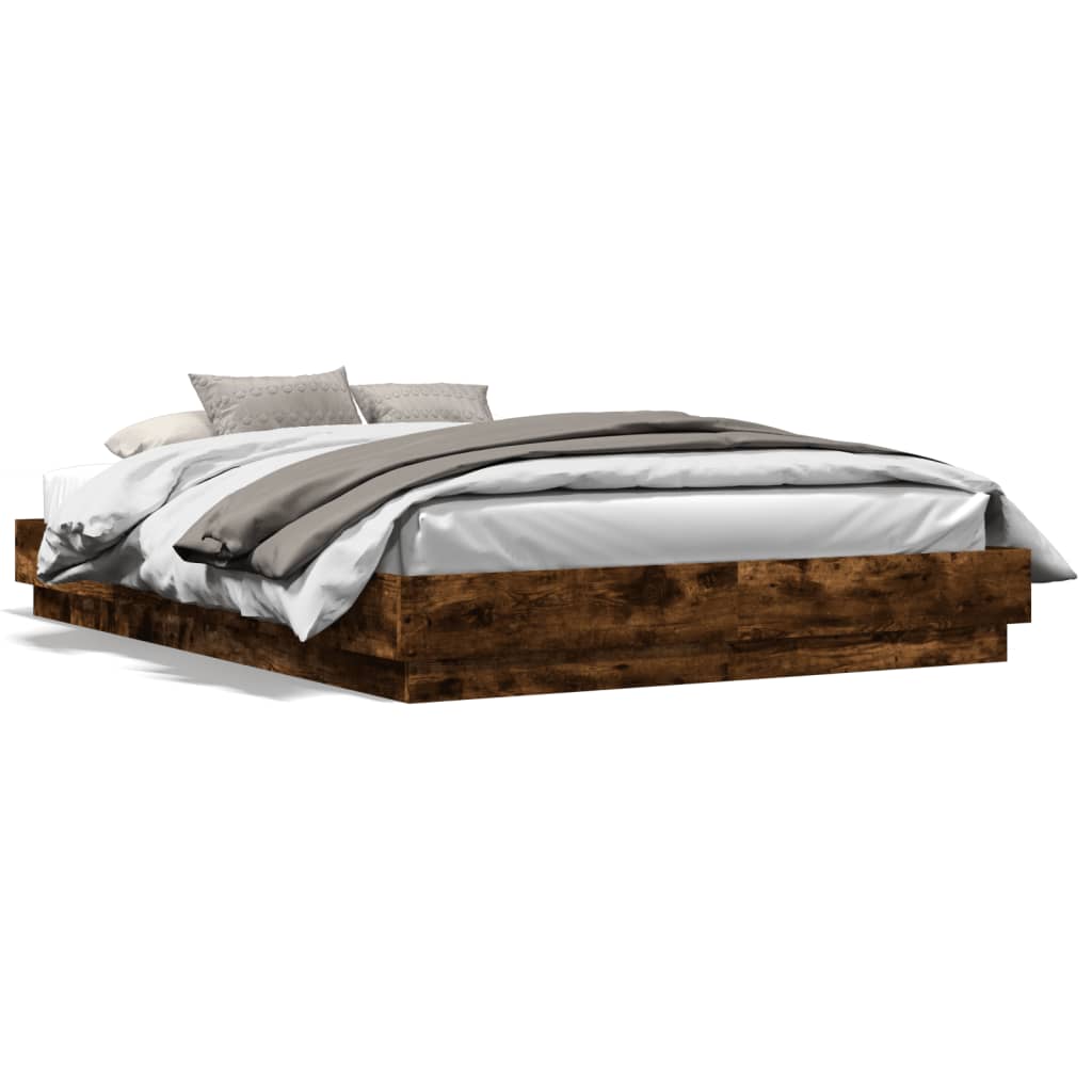 Bed Frame with LED Lights Smoked Oak 120x200 cm - The Home Maker
