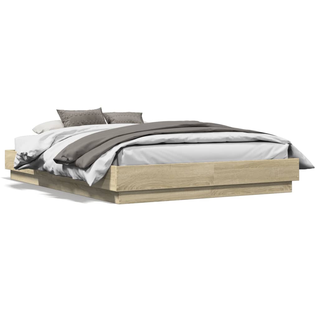 Bed Frame with LED Lights Sonoma Oak 120x190 cm Small Double - All Things Good