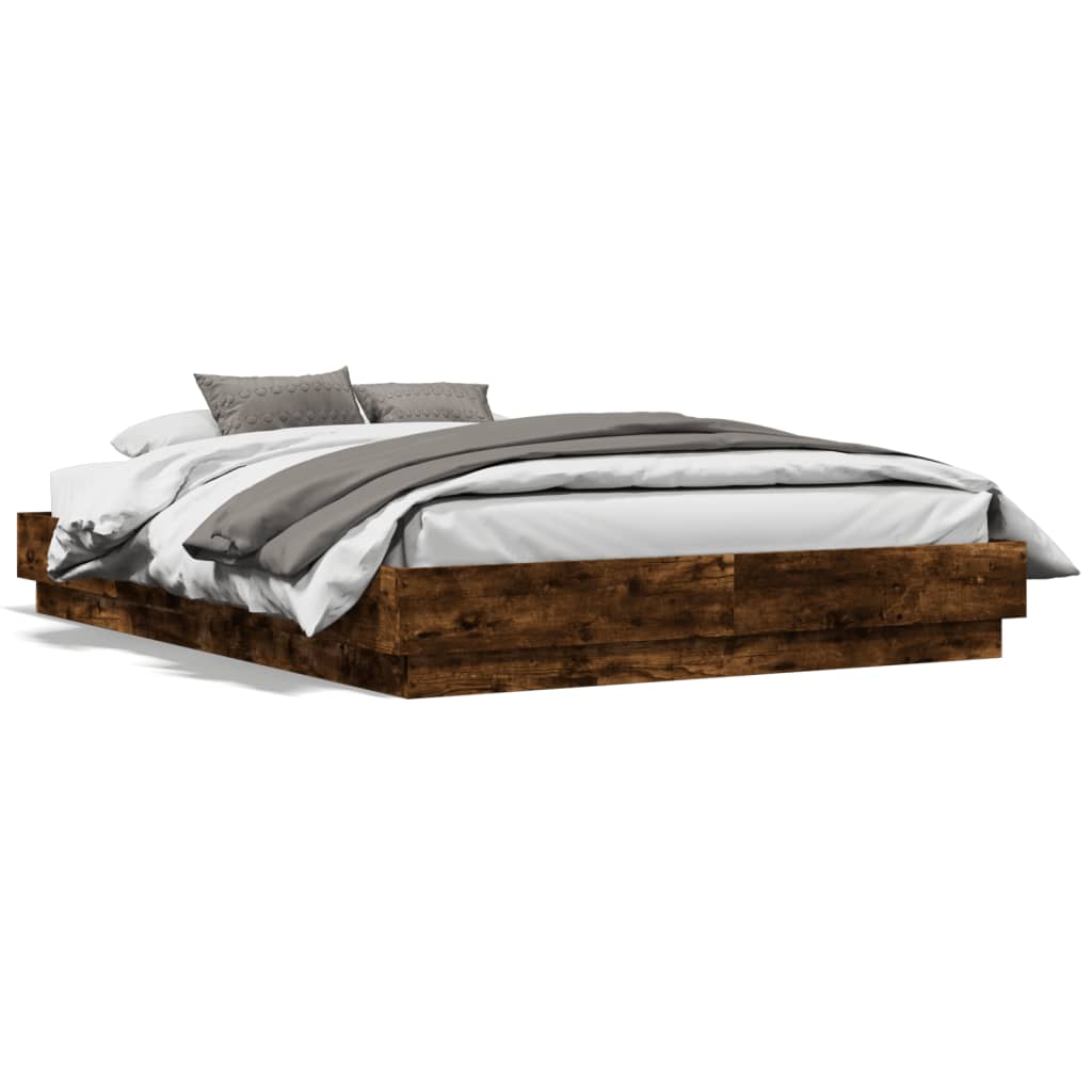 Bed Frame with LED Lights Smoked Oak 120x190 cm Small Double - The Home Maker