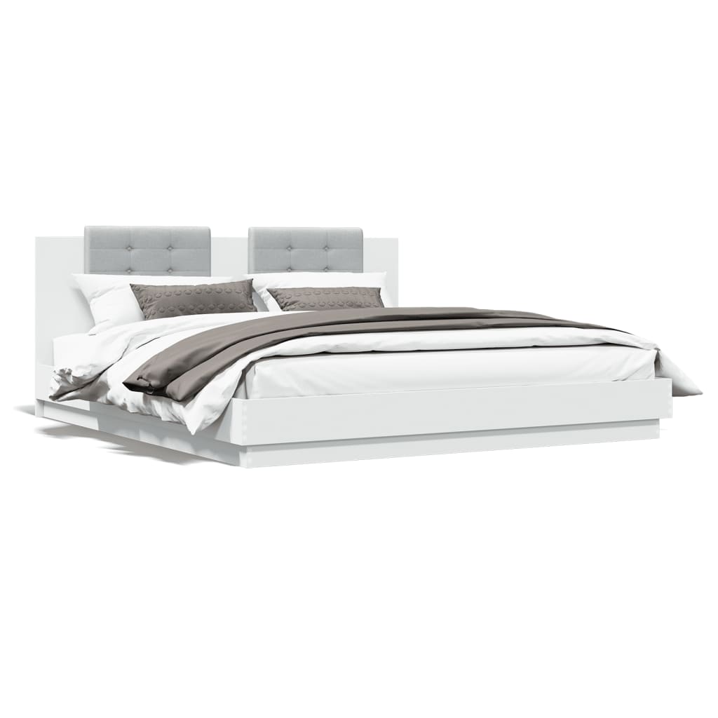 Bed Frame with Headboard White 160x200 cm Engineered Wood - All Things Good