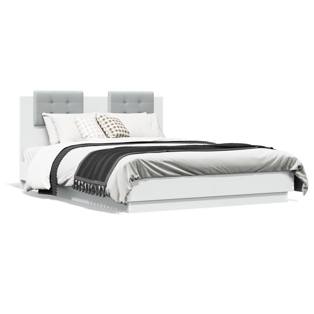 Bed Frame with Headboard White 135x190 cm Double Engineered Wood - Merkel Designers