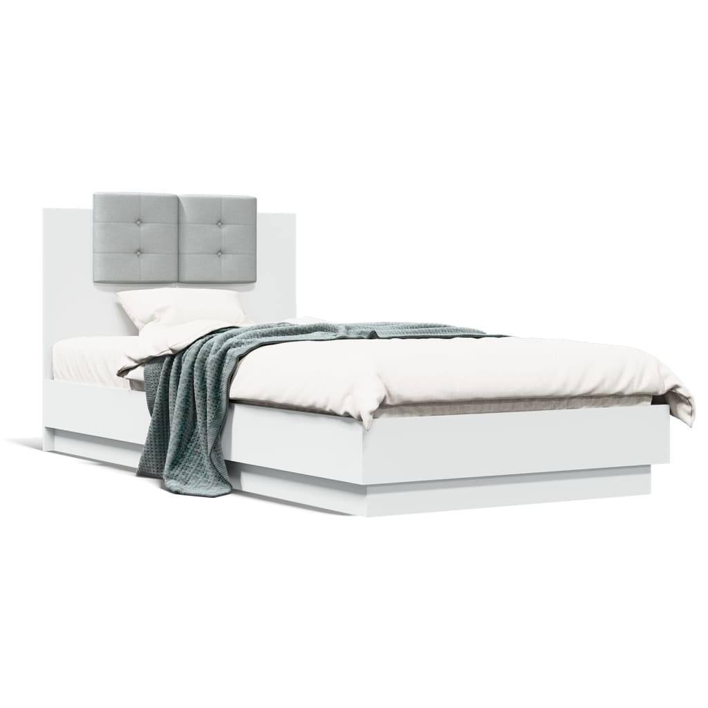 Bed Frame with Headboard White 90x190 cm Single Engineered Wood - Decor Base