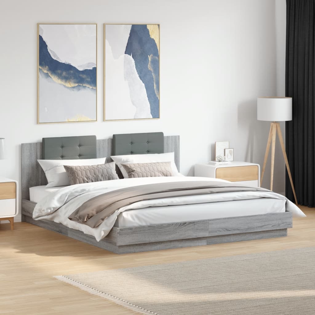 Bedframe with LED Grey Sonoma 200x200cm - Decor Base