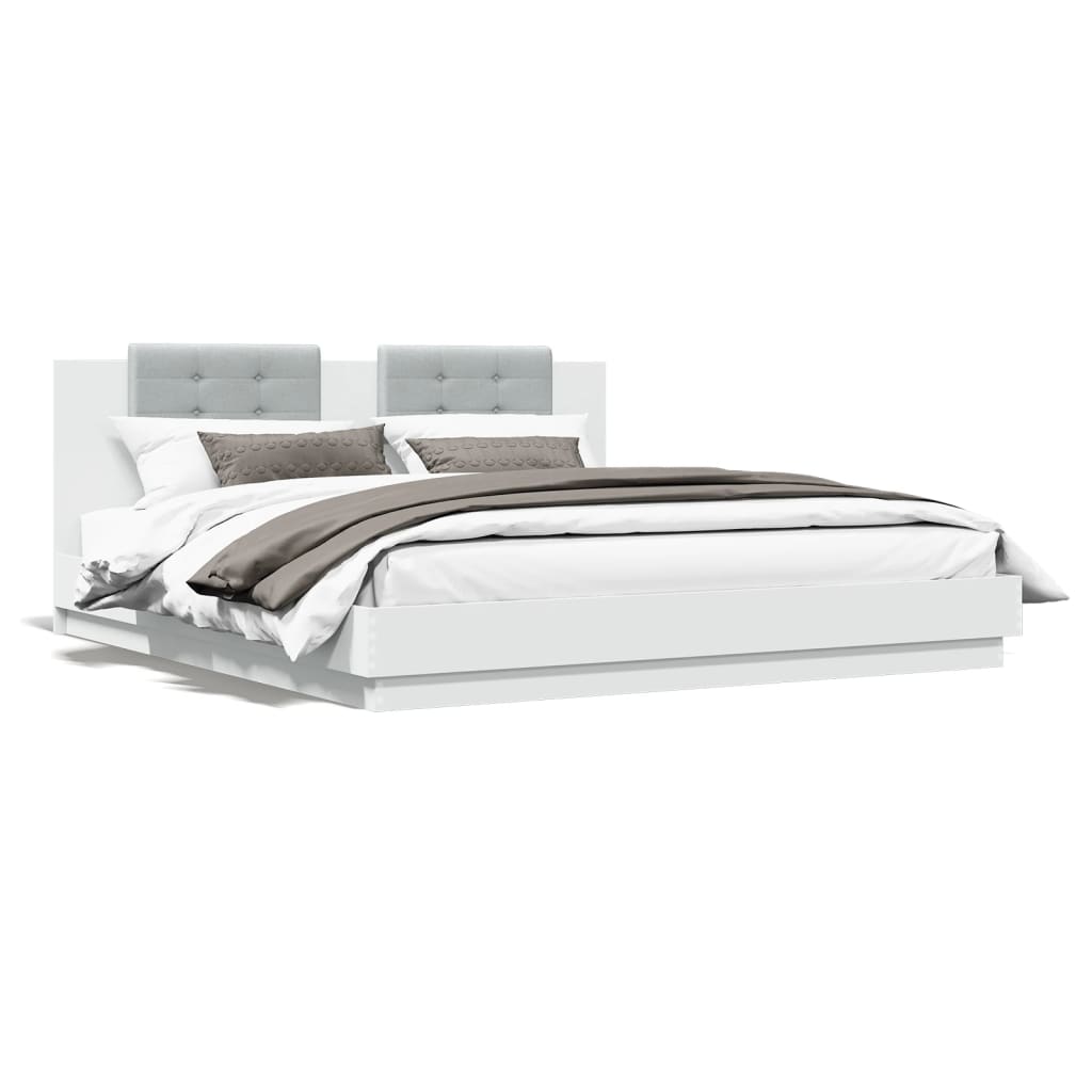 Bed Frame with Headboard and LED Lights White 160x200 cm - Merkel Designers