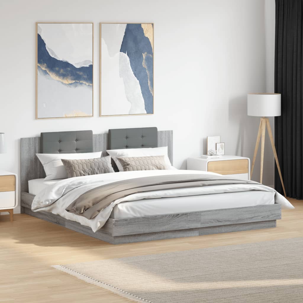 Bedframe with LED Grey Sonoma 160x200cm - The Home Maker