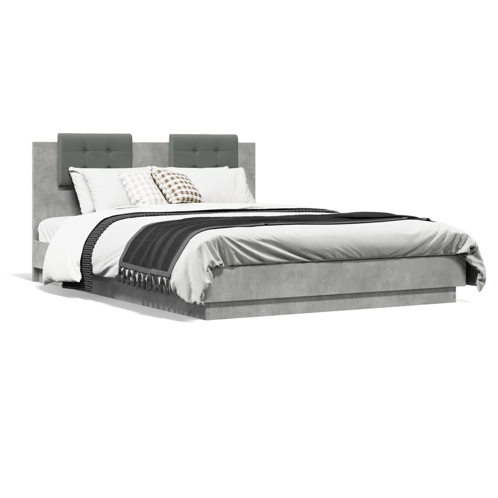 Bed Frame with Headboard and LED Lights Concrete Grey 150x200 cm King Size - Merkel Designers