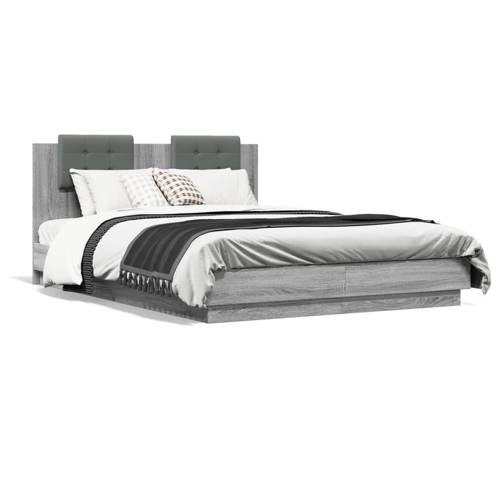 Bed Frame with Headboard and LED Lights Grey Sonoma 120x200 cm - All Things Good
