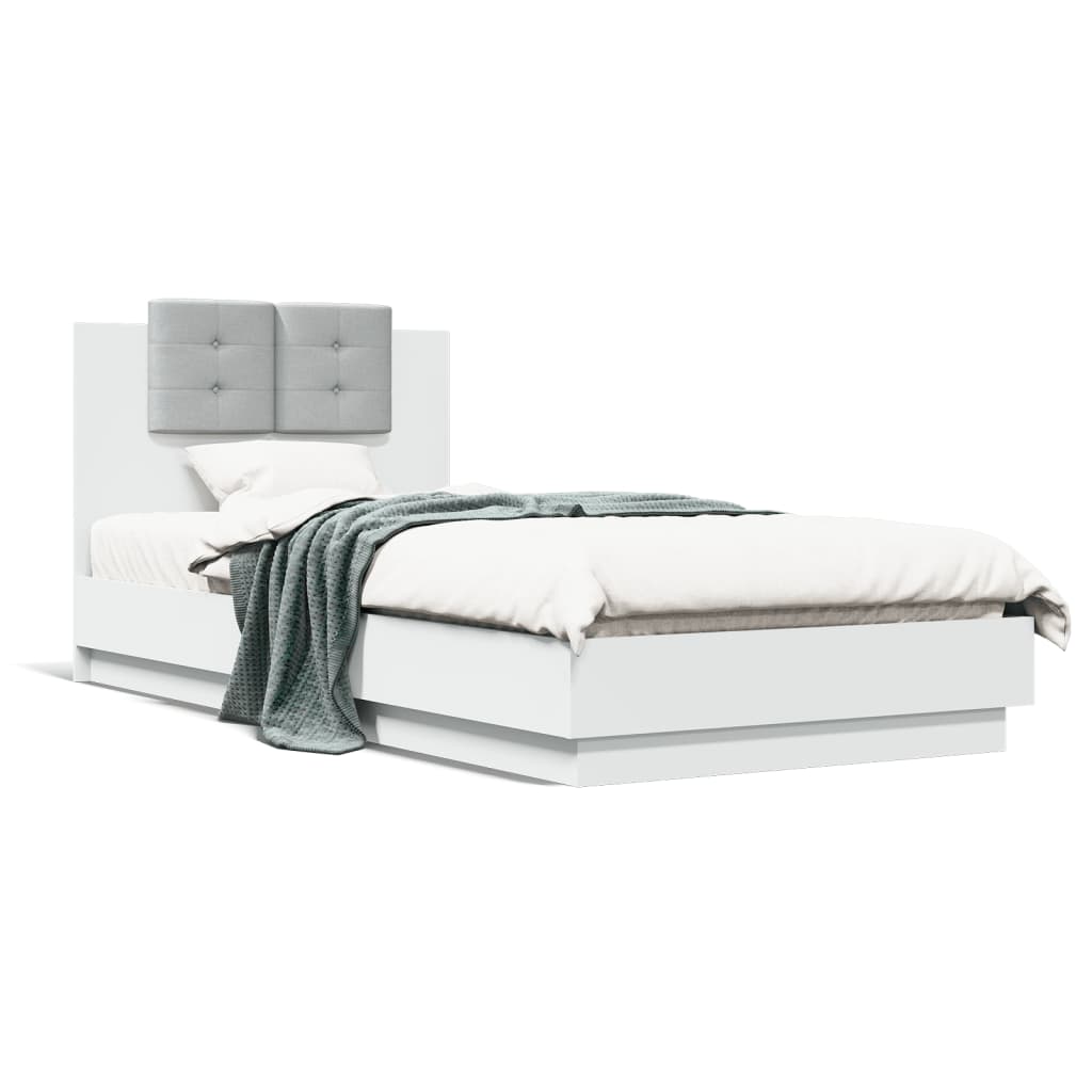 Bed Frame with Headboard and LED Lights White 100x200 cm - The Home Maker