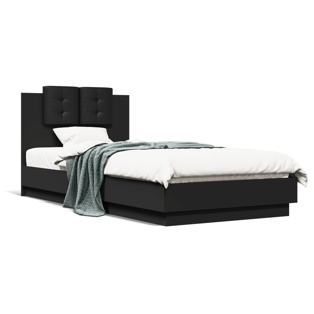 Bed Frame with Headboard and LED Lights Black 100x200 cm - Merkel Designers