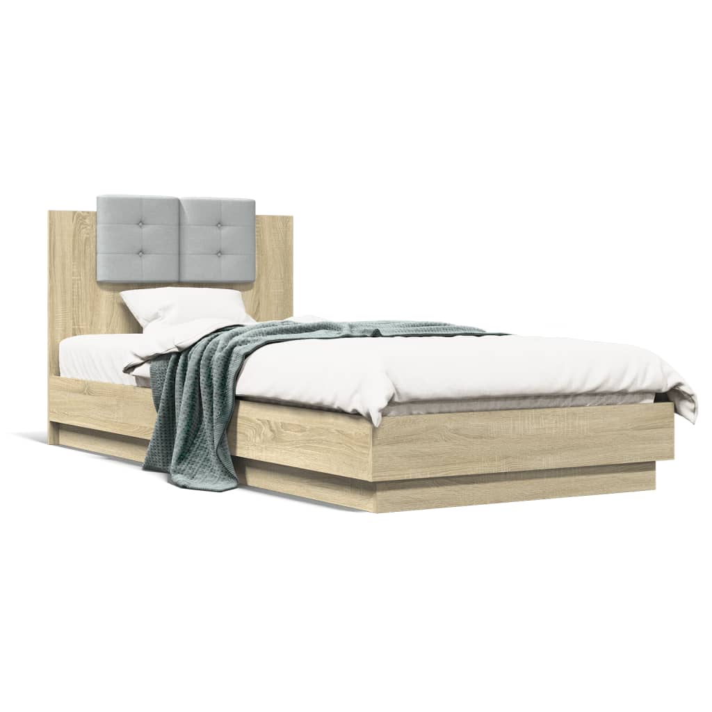Bed Frame with Headboard and LED Lights Sonoma Oak 100x200 cm - The Home Maker