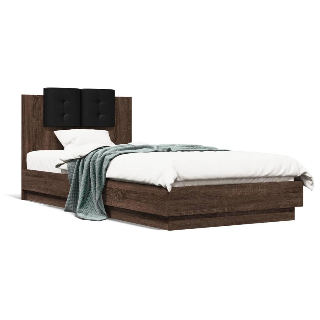 Bed Frame with Headboard and LED Lights Brown Oak 100x200 cm - The Home Maker