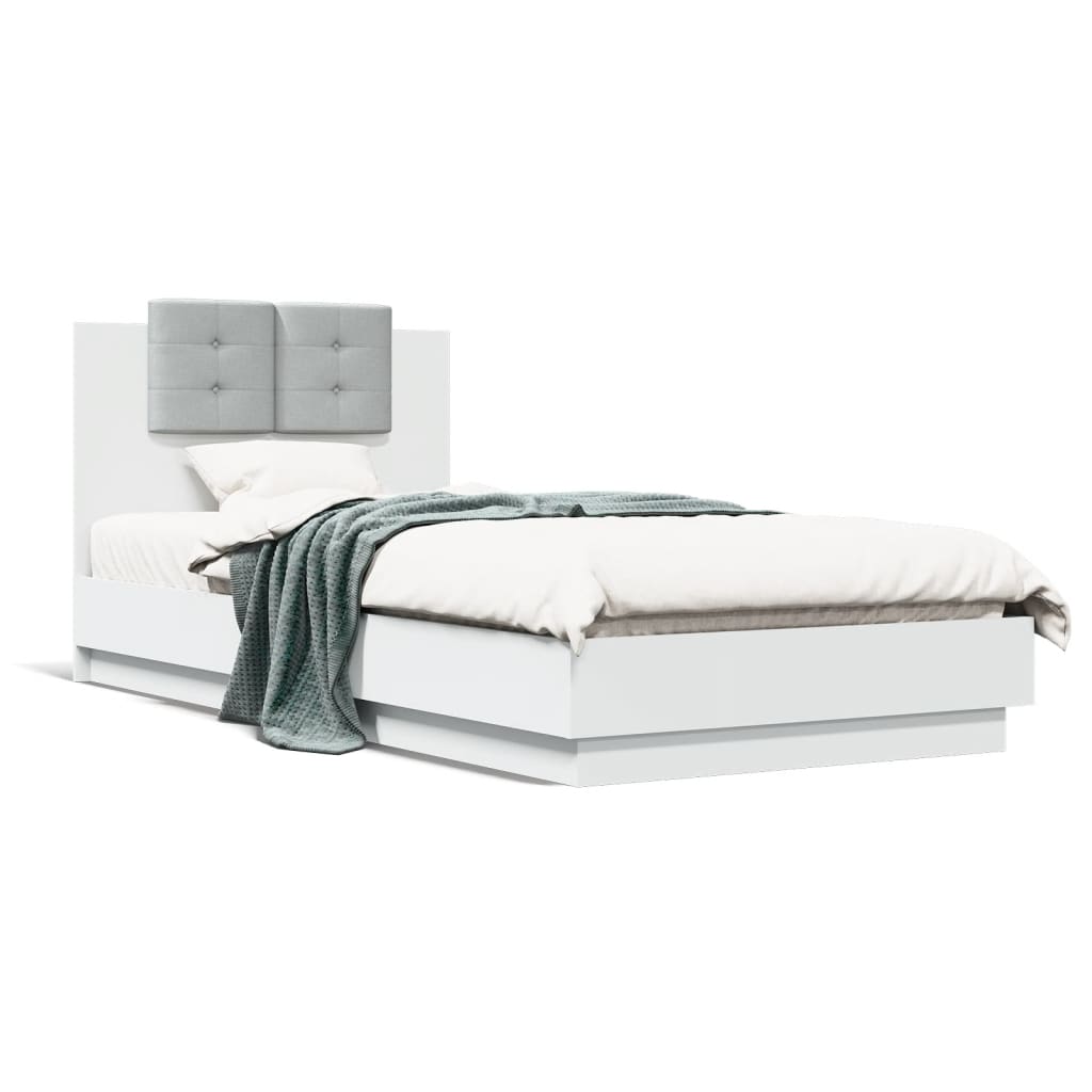 Bed Frame with Headboard and LED Lights White 90x200 cm - Decor Base