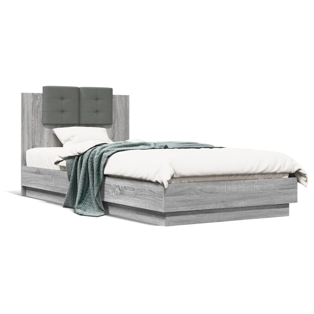 Bed Frame with Headboard and LED Lights Grey Sonoma 90x200 cm - All Things Good