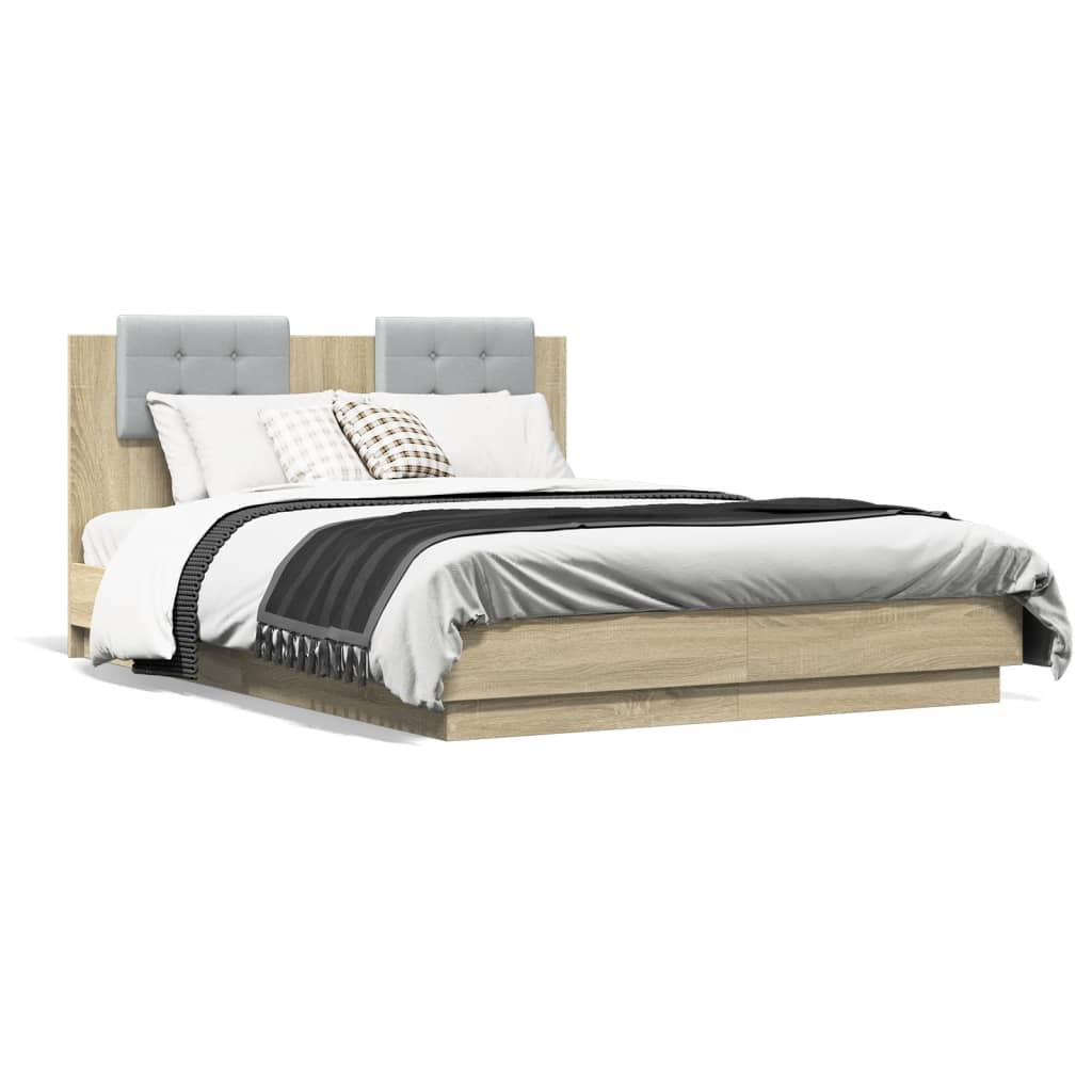 Bed Frame with Headboard and LED Lights Sonoma Oak 120x190 cm Small Double - Style and Chic