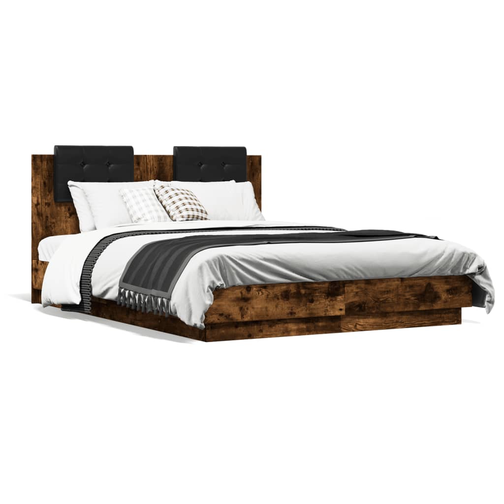 Bed Frame with Headboard and LED Lights Smoked Oak 120x190 cm Small Double - Style and Chic