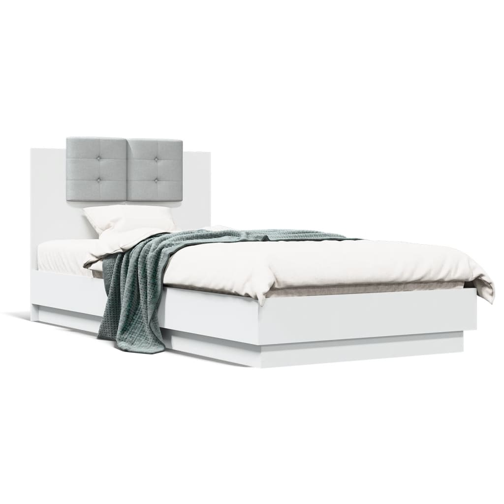 Bed Frame with Headboard and LED Lights White 90x190 cm Single - Merkel Designers