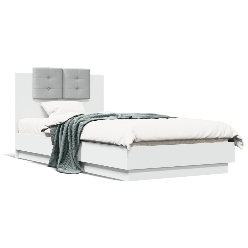 Bed Frame with Headboard and LED Lights White 75x190 cm Small Single - The Home Maker