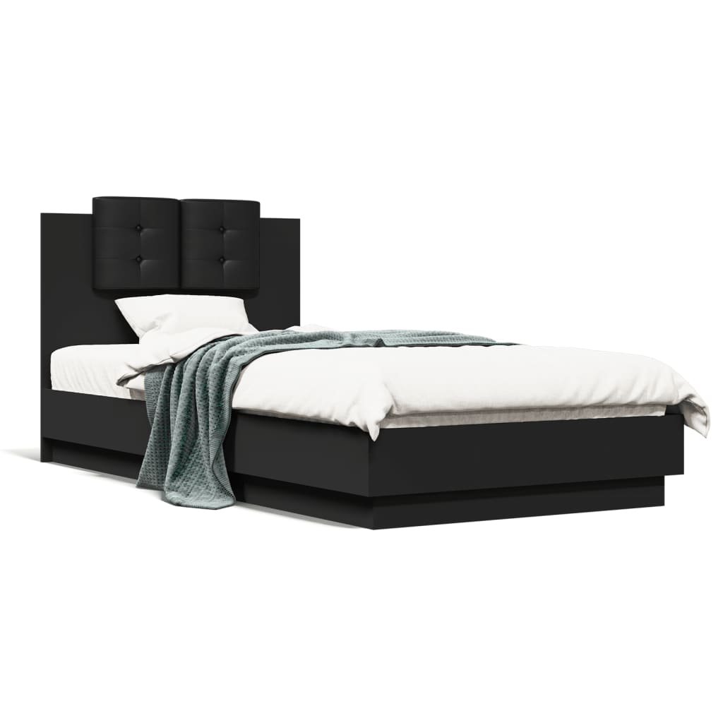 Bed Frame with Headboard and LED Lights Black 75x190 cm Small Single - Merkel Designers