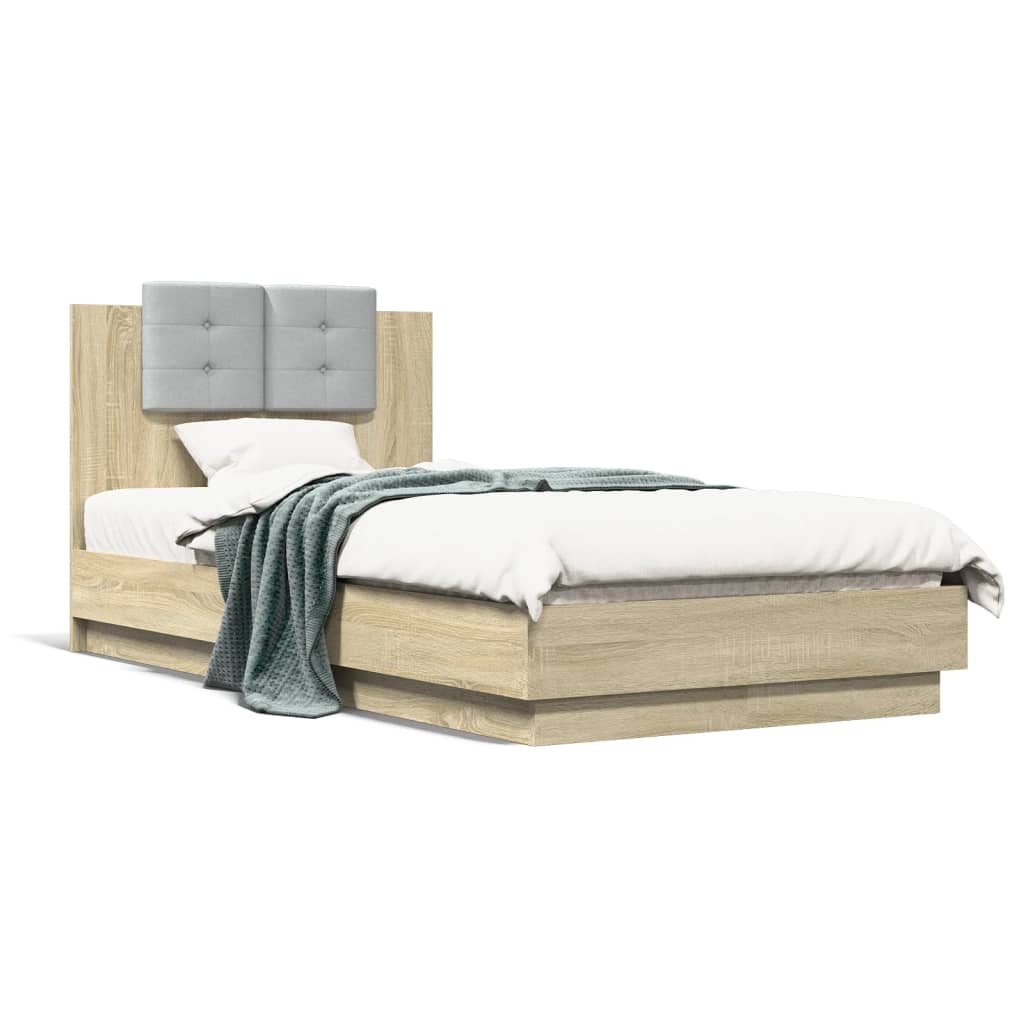 Bed Frame with Headboard and LED Lights Sonoma Oak 75x190 cm Small Single - Style and Chic
