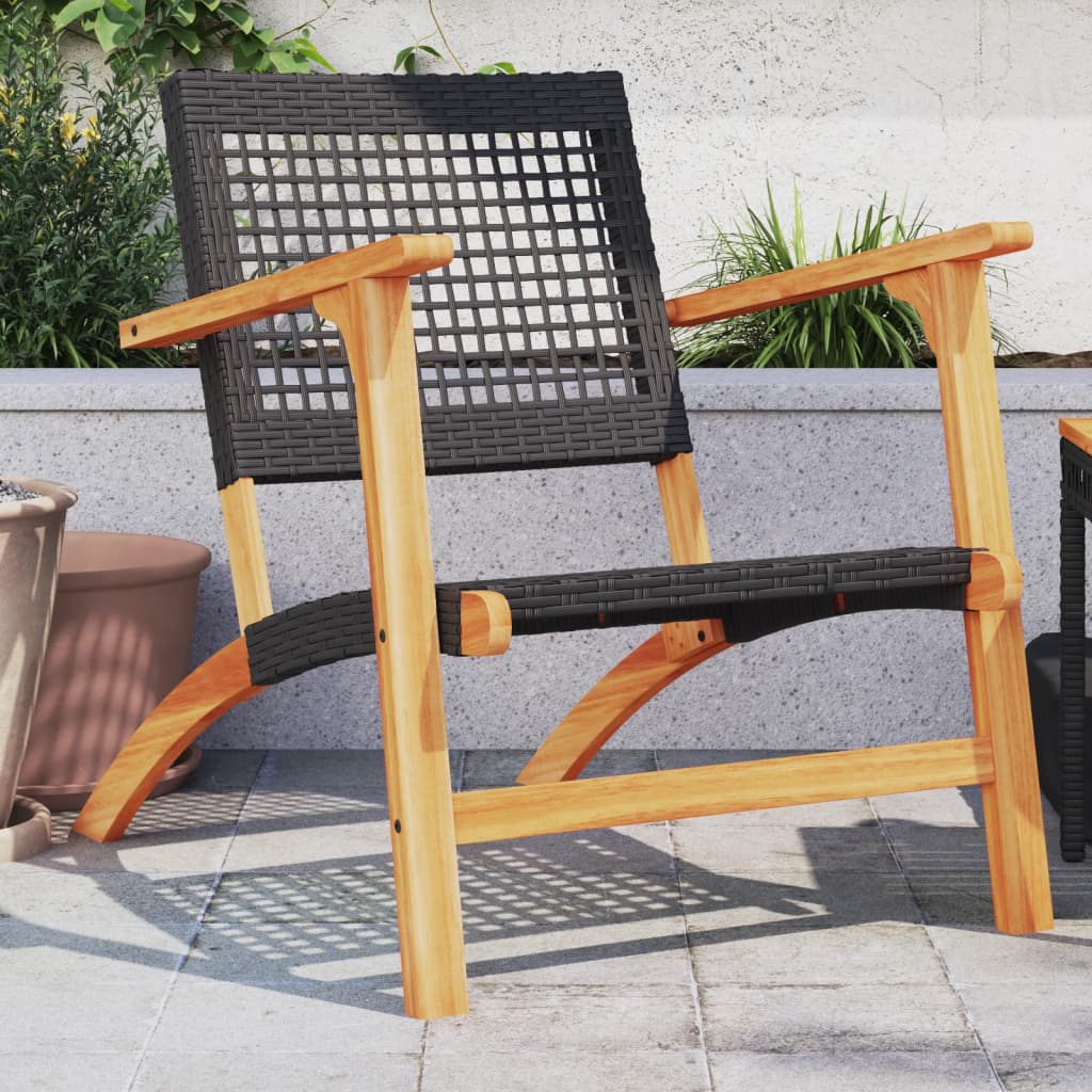 Garden Chairs 2 pcs Black Poly Rattan and Acacia Wood - Decor Base