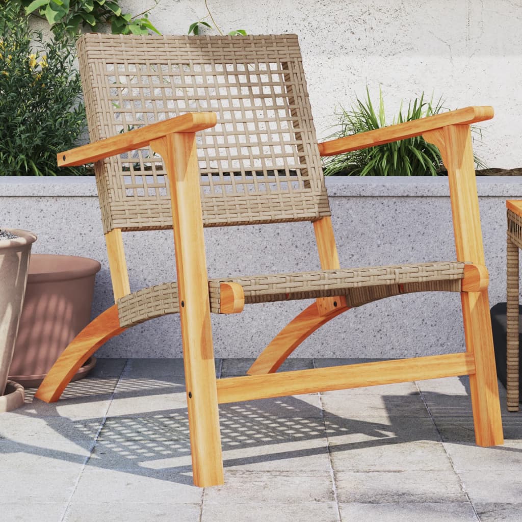 Garden Chairs 2 pcs Beige Poly Rattan and Acacia Wood - Decor Base