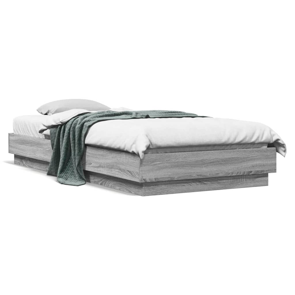 Bed Frame with LED Lights Grey Sonoma 100x200 cm - Merkel Designers