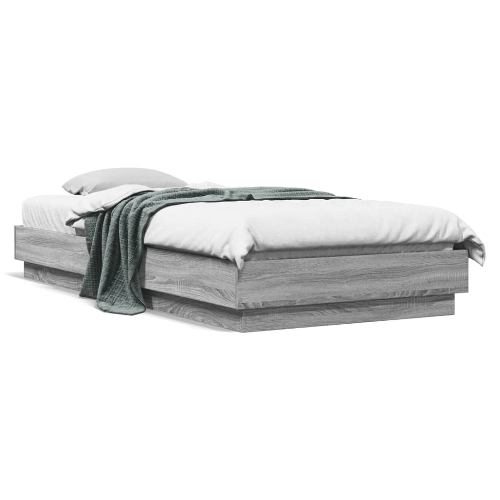 Bed Frame with LED Lights Grey Sonoma 90x200 cm - Merkel Designers