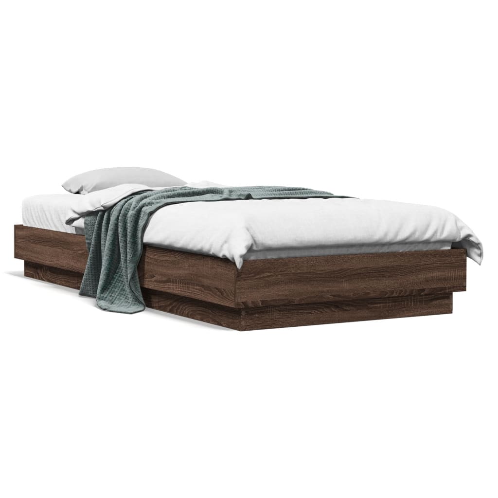 Bed Frame with LED Lights Brown Oak 90x200 cm - The Home Maker
