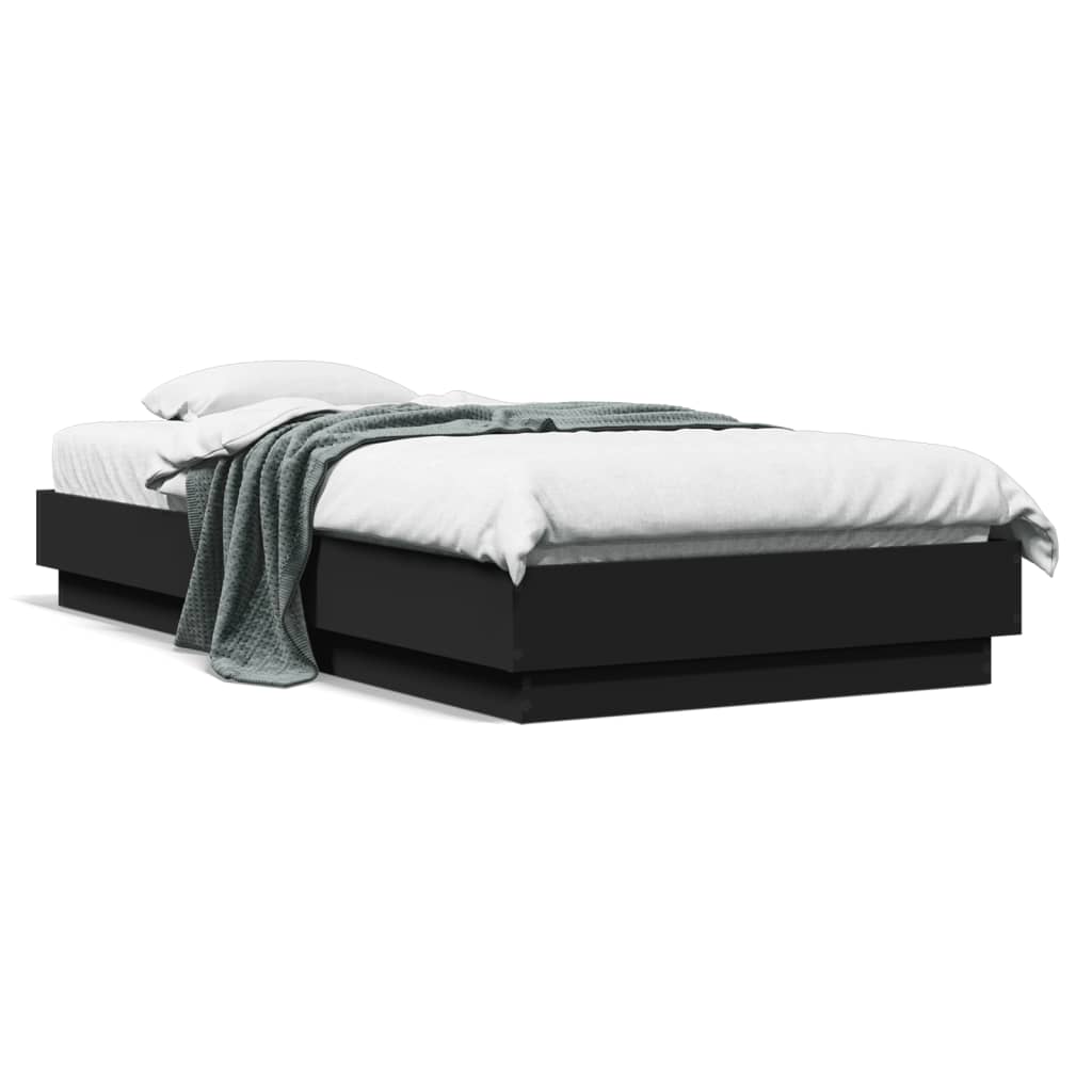 Bed Frame with LED Lights Black 75x190 cm Small Single - Unbeatable Bargains