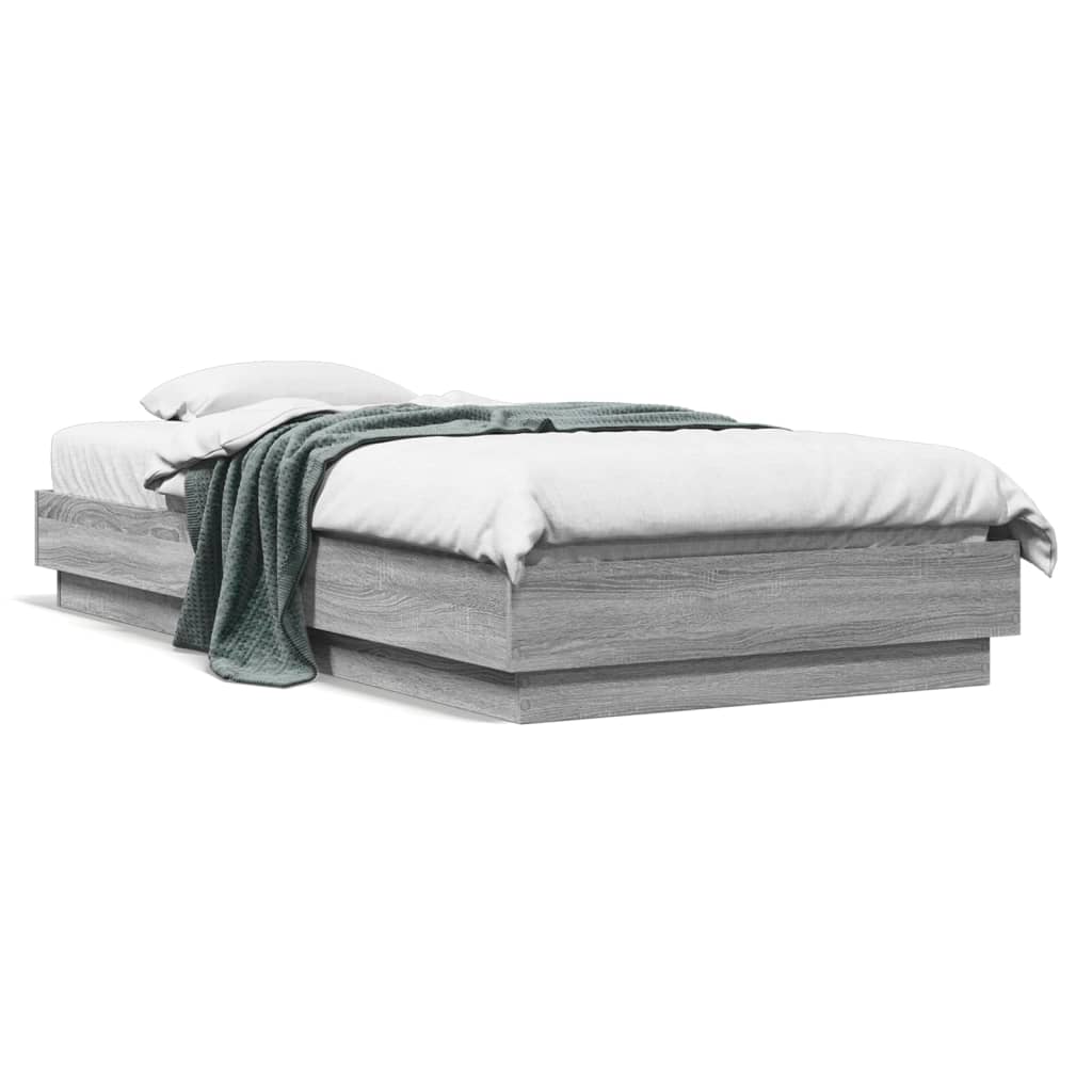 Bed Frame with LED Lights Grey Sonoma 75x190 cm Small Single - All Things Good