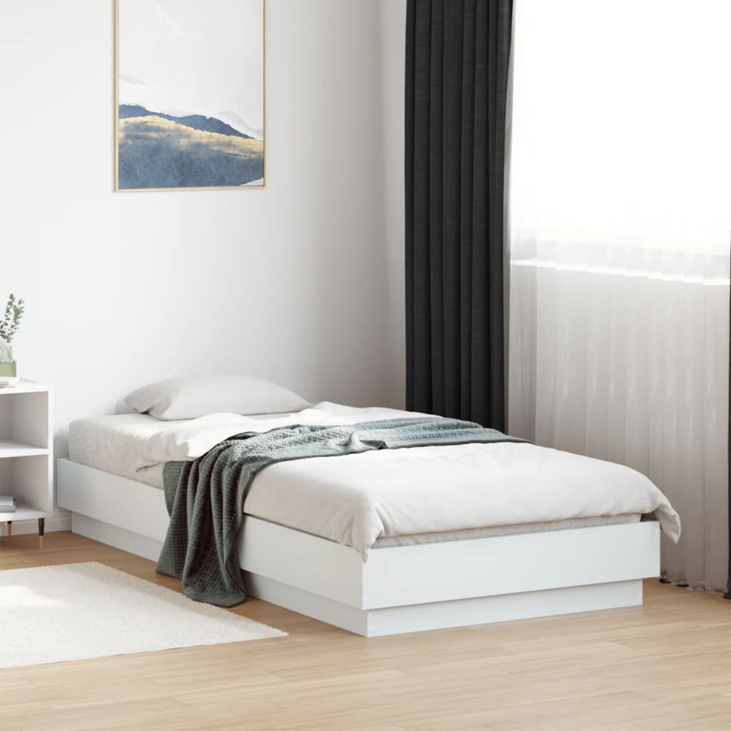 Bedframe White 75x190cm Small Single Engineered Wood - All Things Good