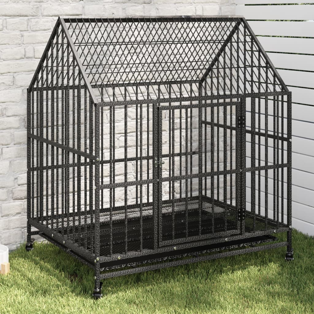 Dog Cage with Wheels Black Galvanised Steel - The Home Maker