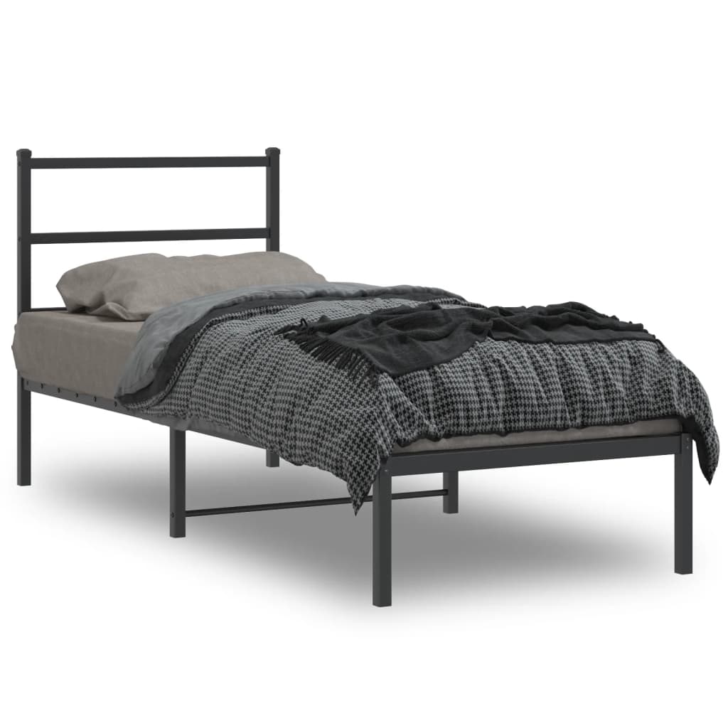Metal Bed Frame with Headboard Black 80x200 cm - Casper Homes