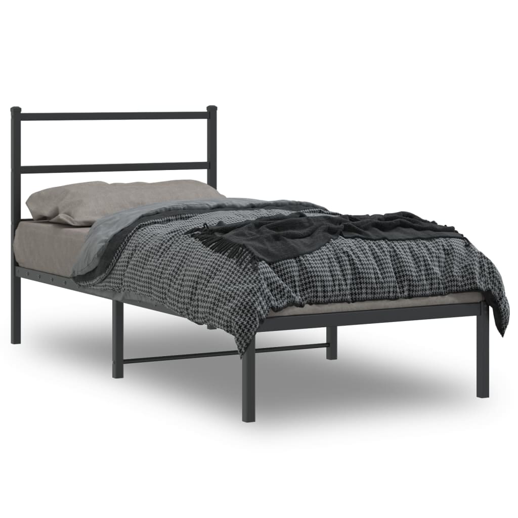 Metal Bed Frame with Headboard Black 90x190 cm Single - Direct Imports